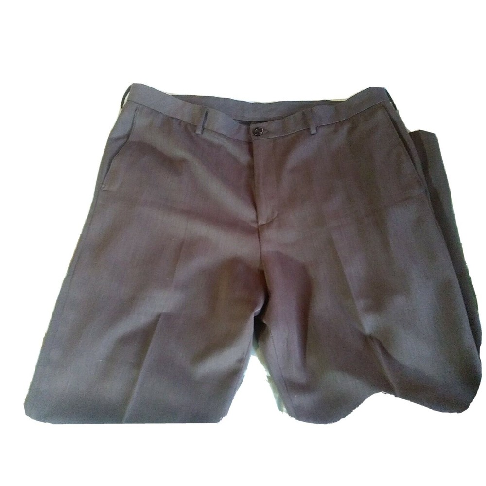 IZOD MENS SLACKS SIZE 40 x 30 FLAT FRONT GREY DARK EUC